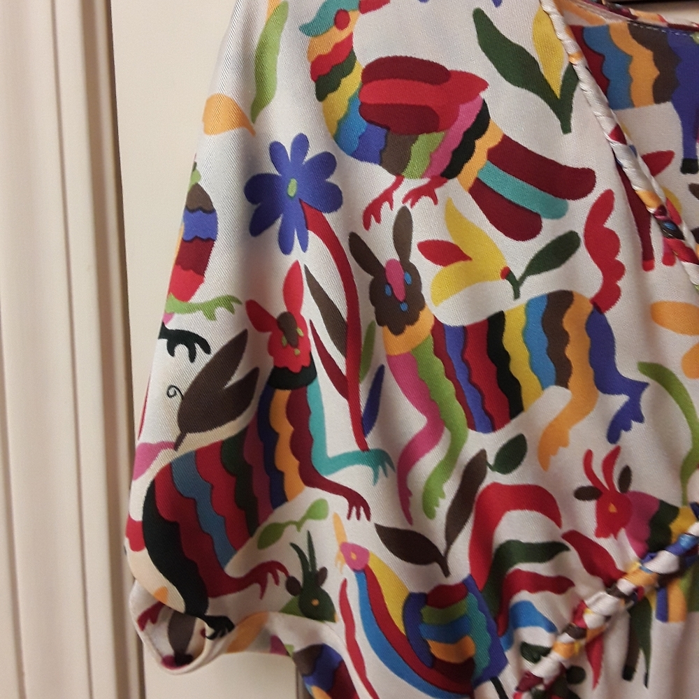 Nieves Lavi Anthro Animal Print Shirt Boho Silk - Picture 8 of 8